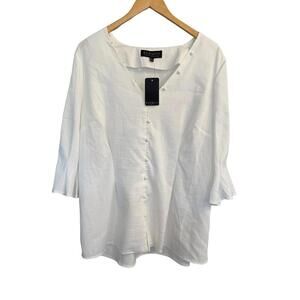 ELOQUII White Puff Sleeve Button-Up Blouse – Size 16 – NWT